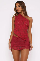 It's A Love Story Lace Mini Skort Berry