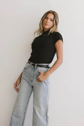Marley Mock Neck Tee in Black