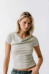 Paula Cowl Neck Top in Light Blue