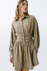 Lonnie Striped Mini Dress in Taupe