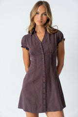 Lockie Pinstripe Mini Dress in Dark Brown
