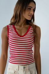 Kylen Striped Tank Top in Red