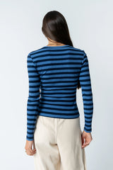 Mia Button Up Top in Striped Navy
