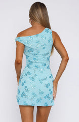 Tropical Twilight Beaded Mini Dress Baby Blue