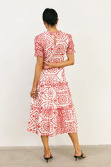 Alena Eyelet Lace Dress in Red