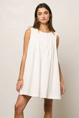 Arizona Pleated Babydoll Dress in White