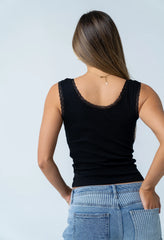 Mackie Lace Trim Tank in Black