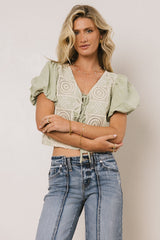 Sylas Embroidered Blouse in Sage