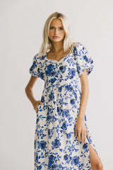 Mellanie Floral Maxi Dress in Blue