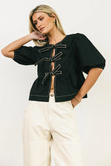 Elvie Peplum Tie Blouse in Black