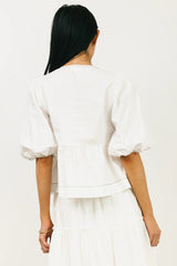 Elvie Peplum Tie Blouse in White