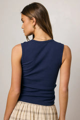 Lucas Button Up Tank Top in Navy