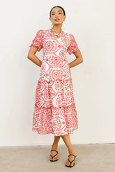 Alena Eyelet Lace Dress in Red