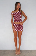 Late Nights Mini Skirt Burgundy Polka Dot