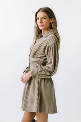 Lonnie Striped Mini Dress in Taupe