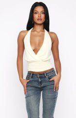 Show Stopping Cinched Waist Halter Top Cream