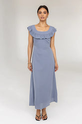 Lydia Ruffle Maxi Dress in Blue