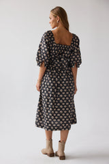 Gloria Floral Midi Dress in Black