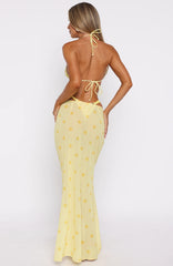 Crowd Pleaser Maxi Skirt Lemon Polka Dot