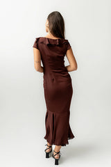 Reese Ruffle Maxi Dress in Red-Brown