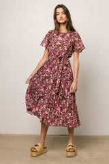 Mary Anne Floral Midi Dress in Brown