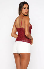 Femme Fuel Sequin Crochet Top Berry