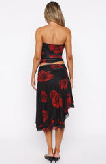 Save My Love Midi Skirt Black Scarlet Bloom