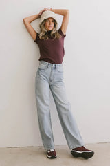 Marley Mock Neck Tee in Wine