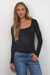 Audrey Ribbed Top in Black