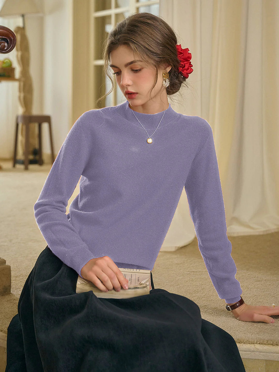 Kamari Mock Neck 100% Wool Slim Fit Knit Sweater