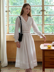 Jenna V-Neck 100% Cotton White Dress