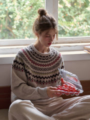 Aliza Round Neck Fair Isle 100% Wool Sweater