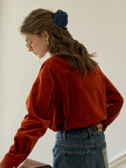 Anais Classic Notched Collar Pocket Corduroy Shirt - Red