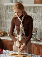 Amber Seam-Free Brown Turtleneck Knitted Top