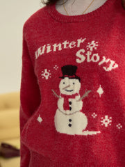Natalie Round Neck Snowman Wool Sweater