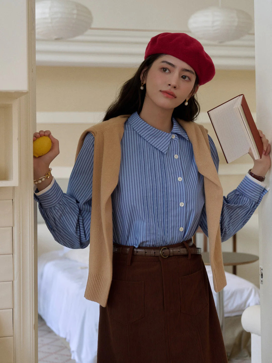 Sylvie Slanted Placket Stripe Shirt