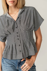 Alec Striped Blouse in Grey