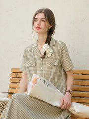 Monica V-Neck Lapel Plaid Cotton Blouse