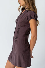 Lockie Pinstripe Mini Dress in Dark Brown