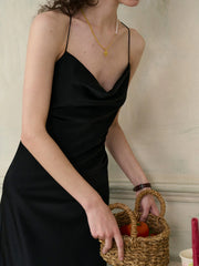 Amaris Versatile V-Neck Back Lace-up Black Suspender Dress