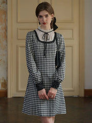 Cecilia Bow Lace Mock Neck Contrast Dress