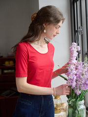 Sol Round Neck Back Lace-up Fit Cotton Top