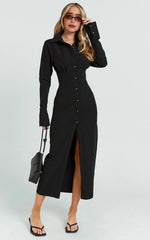 Black Slim Shirt Midi Dress