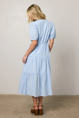 Finey Button Front Maxi Dress in Blue