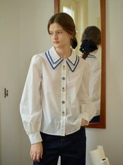 Sarah Embroidery Contrast Collar Casual Shirts