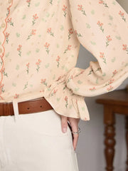 Harlee Retro Wave V-Neck Floral Blouse