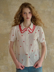 Kelsey Double Collar Embroidery 100% Cotton Blouse