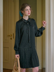 Violet Lapel Dots Pleated Dress