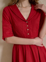 Fiona 100% Cotton Red Midi Dress