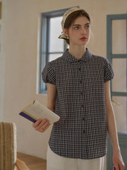 Chloe Peter Pan Collar Plaid Cotton Blouse